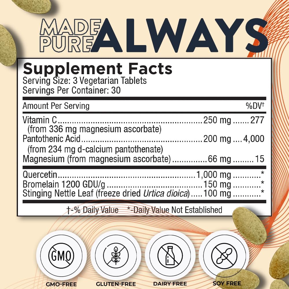 Mt. Angel Vitamins Quercetin Nettle+ - Supports Allergy Wellness & Sinus Health, Featuring Quercetin with Bromelain, Crafted for Seasonal Well-Being, cGMP Certified, Made in USA, 90 Tablets : Health & Household