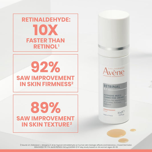 Avène Retrinal 0.1% Intensive Multi-Corrective Cream, Retinal Face Cream Formulated With Retinaldehyde, Niacinamide & Hyaluronic Acid, Anti-Aging Cream Visibly Reduces Wrinkles & Fine Lines, 1 Fl Oz