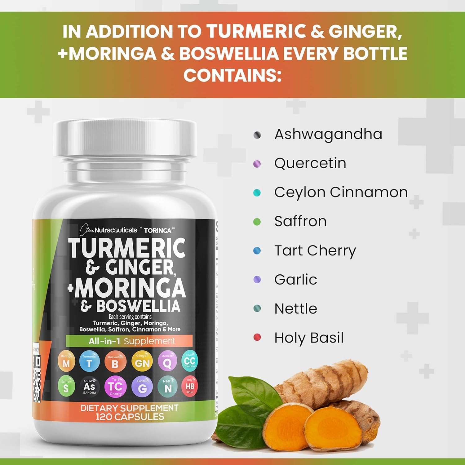 Turmeric Curcumin 30000mg Ginger 3000mg Moringa 50000mg Boswellia 3000mg Saffron 2000mg - Joint Support Supplement for Women and Men with Ceylon Cinnamon, Quercetin, Tart Cherry - 120 Caps : Health & Household