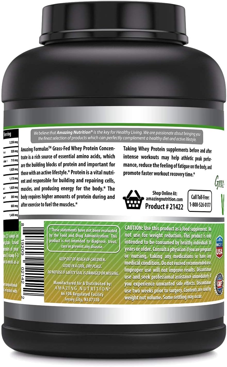 Amazing Formulas Grass FED Whey Protein 5 s (Non-GMO, Gluten Free) -Made with Natural Sweetener and avor - rBGH & RBST Free -Supports Energy Production & Muscle Growth (Unavored, 5 )