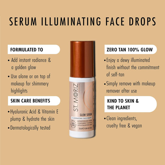 St Moriz Advanced Glow Serum Illuminating Face Drops | Illuminating Face Serum With Hyaluronic Acid | For An Instant Golden Glow & Radiant Complexion | Natural Glow Enhancer For Dewy Glass Skin | 25Ml
