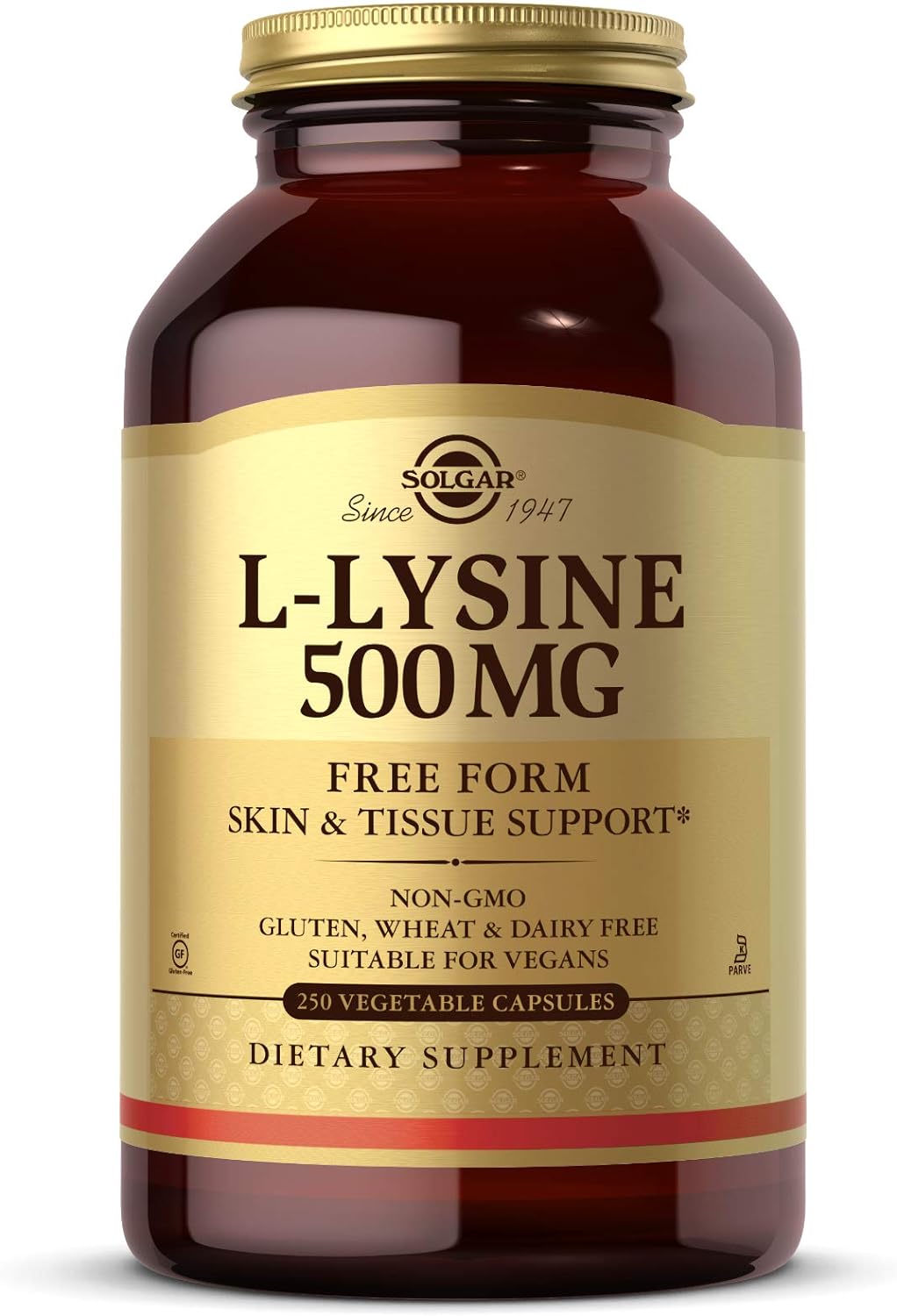 Solgar L-Lysine 500 Mg, 250 Vegetable Capsules - Enhanced Absorption & Assimilation - Promotes Integrity Of Skin & Lips - Collagen Support - Amino Acids - Non-Gmo, Vegan, Gluten Free - 250 Servings