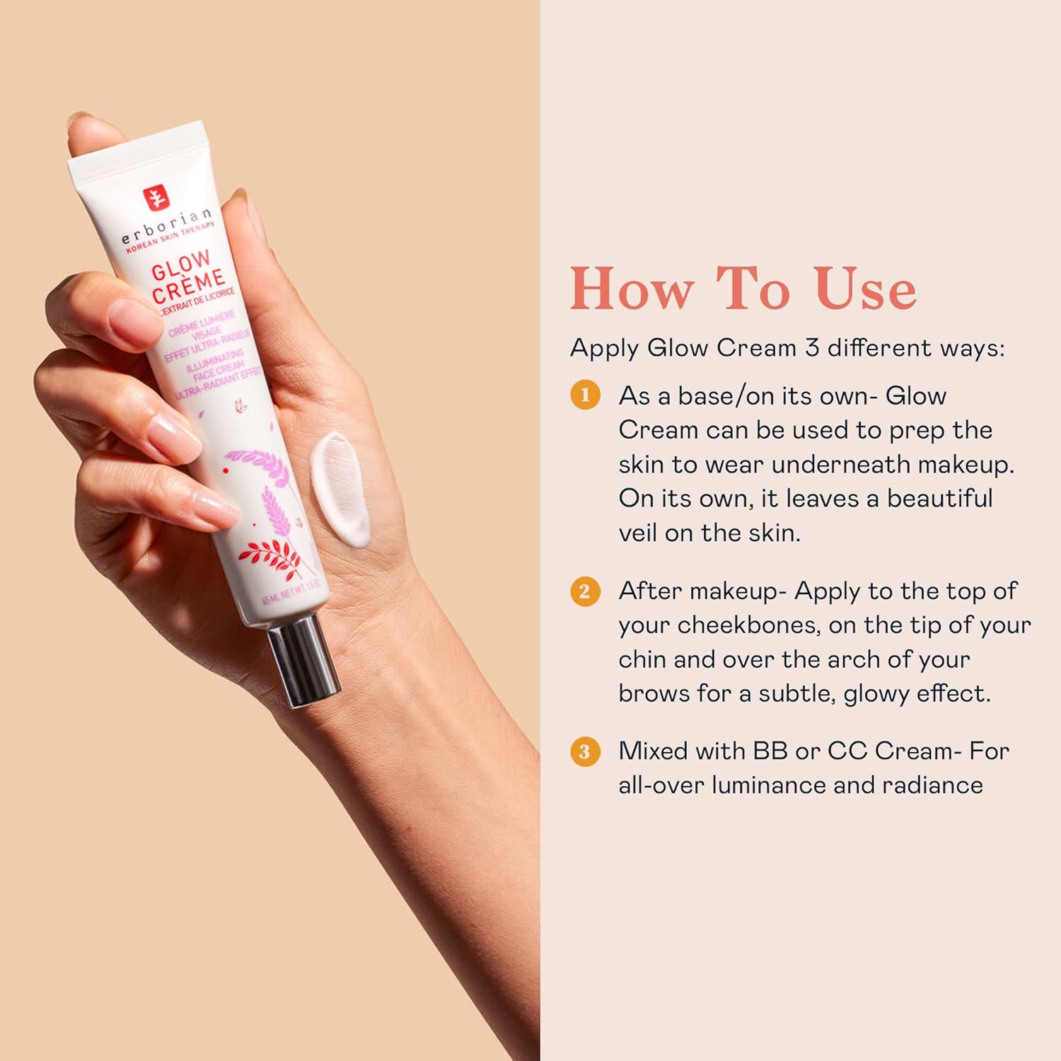 Erborian - Glow Cream - Ultra-Radiant Effect & Illuminating Daily Face Cream - Radiance Boosting Primer For Fresh & Dewy Finish With Glowing Complexion Brightens - 0.5 Oz : Beauty & Personal Care