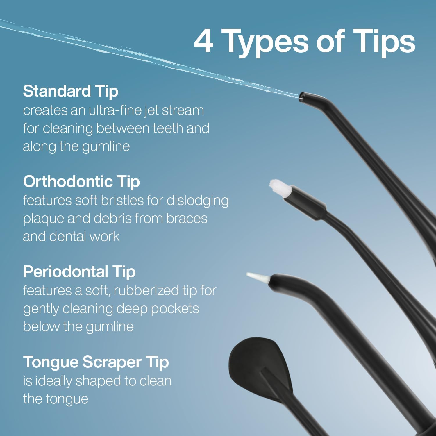 Aquasonic Aqua Flosser Replacement Tips - 5 Tips, 4 Types: Standard, Periodontal, Orthodontic & Tongue Scraper - Genuine, Authentic Parts (White) : Health & Household