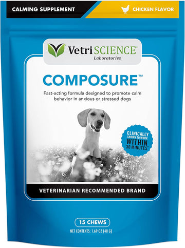 VETRISCIENCE Composure Clinically Proven Calming Chews, Chicken, Six 15-Chew Packs