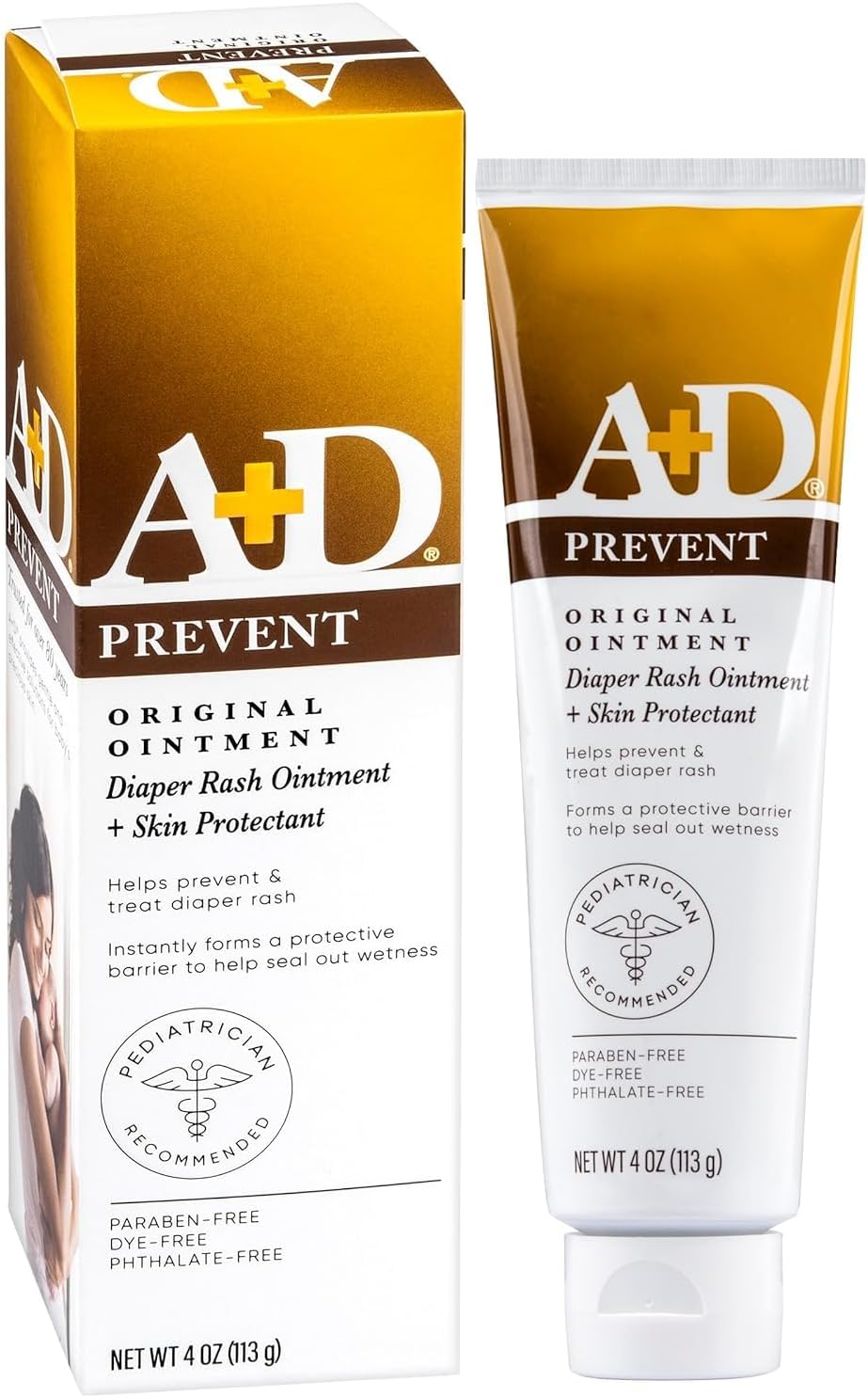 A+D Original Diaper Rash Ointment, Baby Skin Protectant With Lanolin and Petrolatum, Seals Out Wetness, Helps Prevent Diaper Rash, 4 Ounce Tube, Packaging May Vary (Pack of 3)