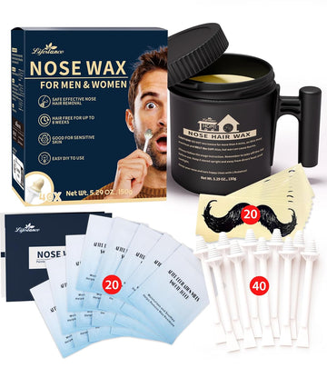 Lifestance Nose Wax Kit Men | 150G | Large Capacity Nose Hair Wax Kit With 40 Applicators, 25-30 Uses | Nose Wax Kit For Women | Nose Hair Waxing Kit For Men With Balm Wipes And Mustache Guards