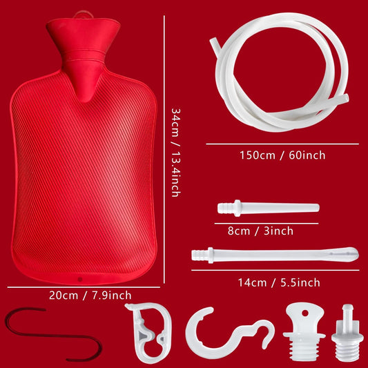 2 L Enema Bag ?Coffee Enema Bag Kit with 5.0 ft. Long Silicone Hose ,2 Multi-Size Reusable Tips, Controlable Water Flow Valve- Coffee, Shower, Douche & Home Adult Enema Kit?RED?