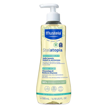 Mustela Stelatopia Eczema-Prone Skin Cleansing Oil - Baby Body Wash With Natural Avocado & Sunflower Oil - Family Skin Care Essentials - Ewg Verified - Fragrance-Free & Tear Free - 16.9 Fl. Oz