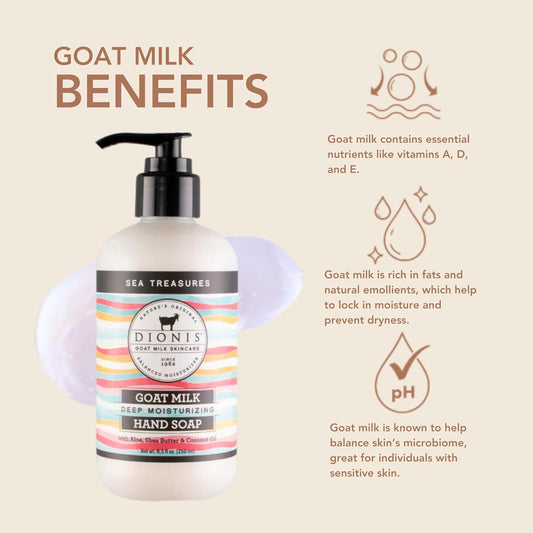 Dionis Goat Milk Skincare Sea Treasures Scented Hand Soap - Rich & Creamy -Made In The Usa - Cruelty Free Formula For Sensitive Skin, 8.5Oz Bottle With A Pump