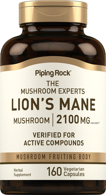 Piping Rock Lions Mane Supplement Capsules | 2100mg | 160 Count | Vegetarian, Non GMO & Gluten Free Extract