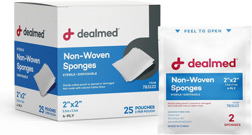 Dealmed Premium Non-Woven Sponges – 2" X 2" 4-Ply Non-Woven Gauze Pads, 25 Pouches, 2 Per Pouch, Absorbent Gauze Sponges, Wound Care Product For First Aid Kits And Medical Facilities