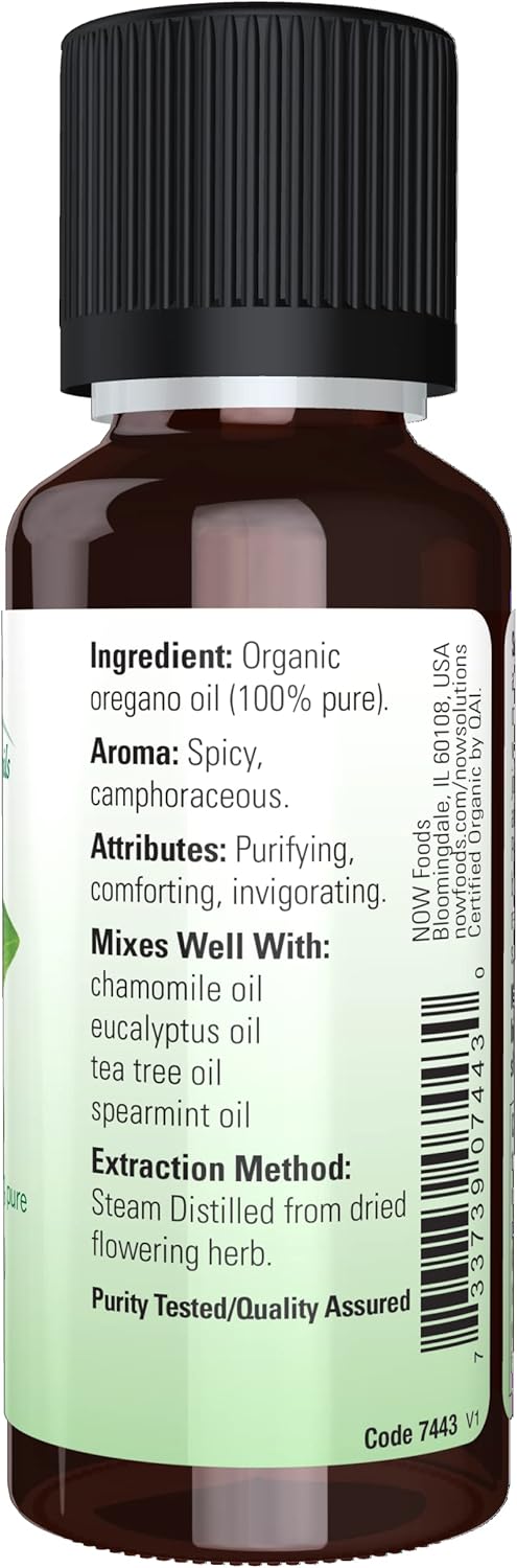 NOW Essential Oils, Organic Oregano Oil, Comforting Aromatherapy Scent, Steam Distilled, 100% Pure, Vegan, Child Resistant Cap, 1-