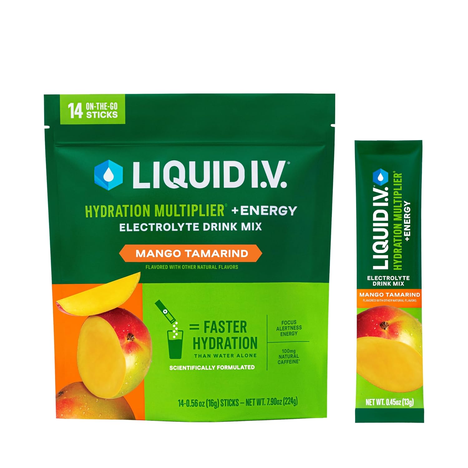 Liquid I.V.® Hydration Multiplier® +Energy - Mango Tamarind - Hydration Powder Packets | Electrolyte Powder Drink Mix | Convenient Single-Serving Sticks | Non-Gmo | 14 Servings (Pack Of 1)
