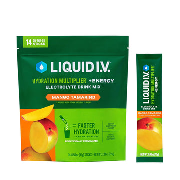Liquid I.V.® Hydration Multiplier® +Energy - Mango Tamarind - Hydration Powder Packets | Electrolyte Powder Drink Mix | Convenient Single-Serving Sticks | Non-Gmo | 14 Servings (Pack Of 1)