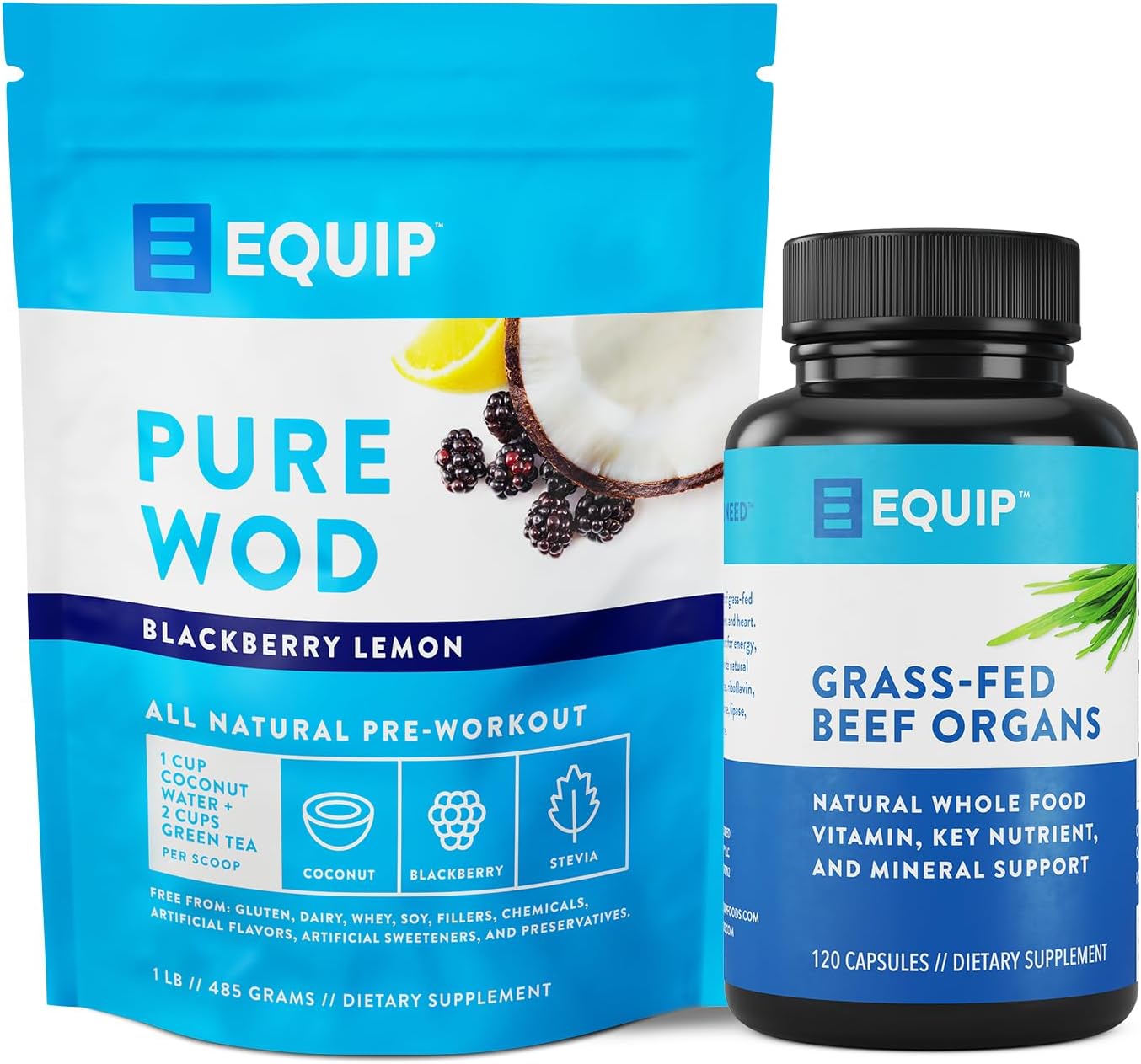 Equip Foods Purewod Natural Pre-Workout Energy Powder & Grass-Fed Beef Organs