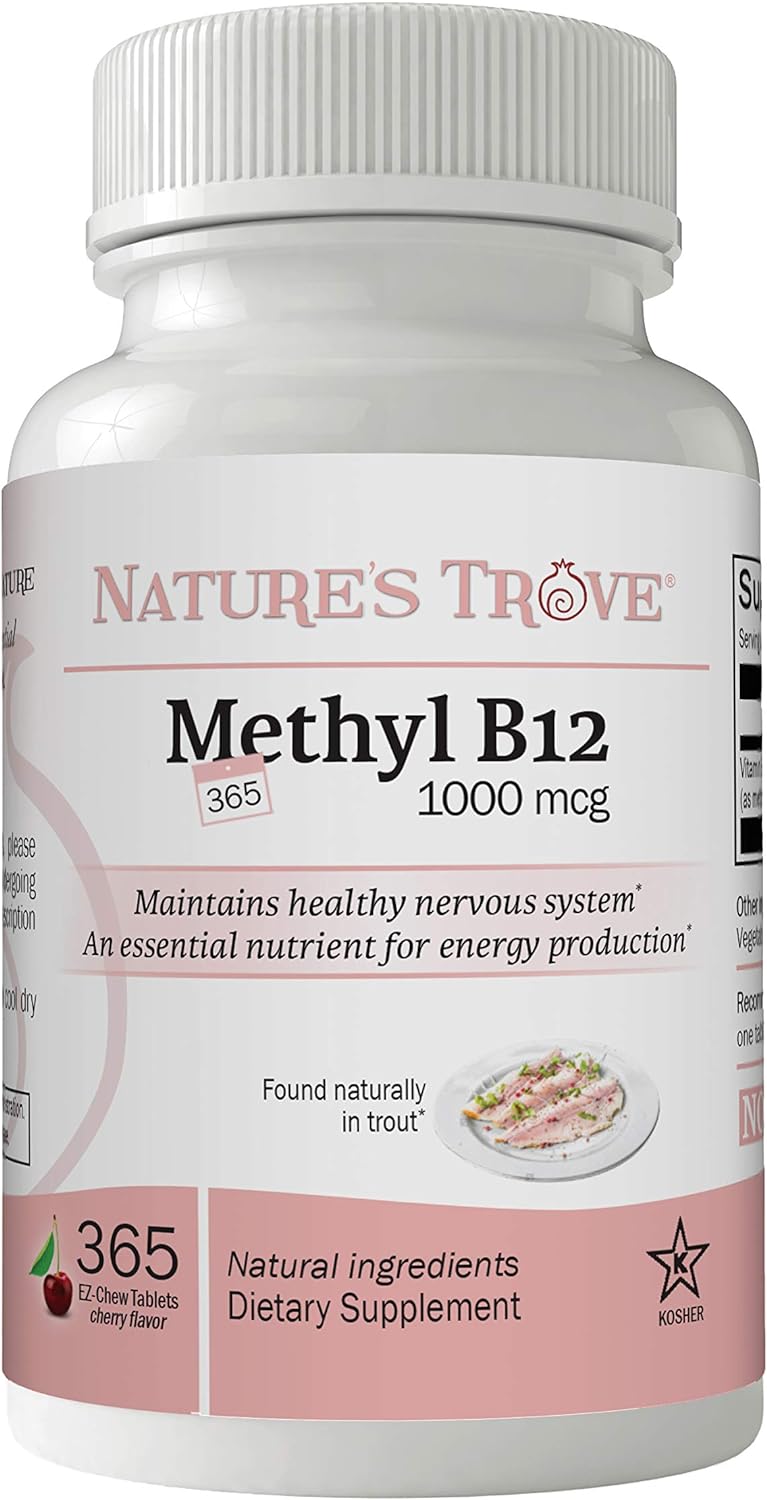 Nature'S Trove Vitamin B12 Methylcobalamin 1000 Mcg, 365 Count, B12 Chewable Vitamins, Cherry Flavor