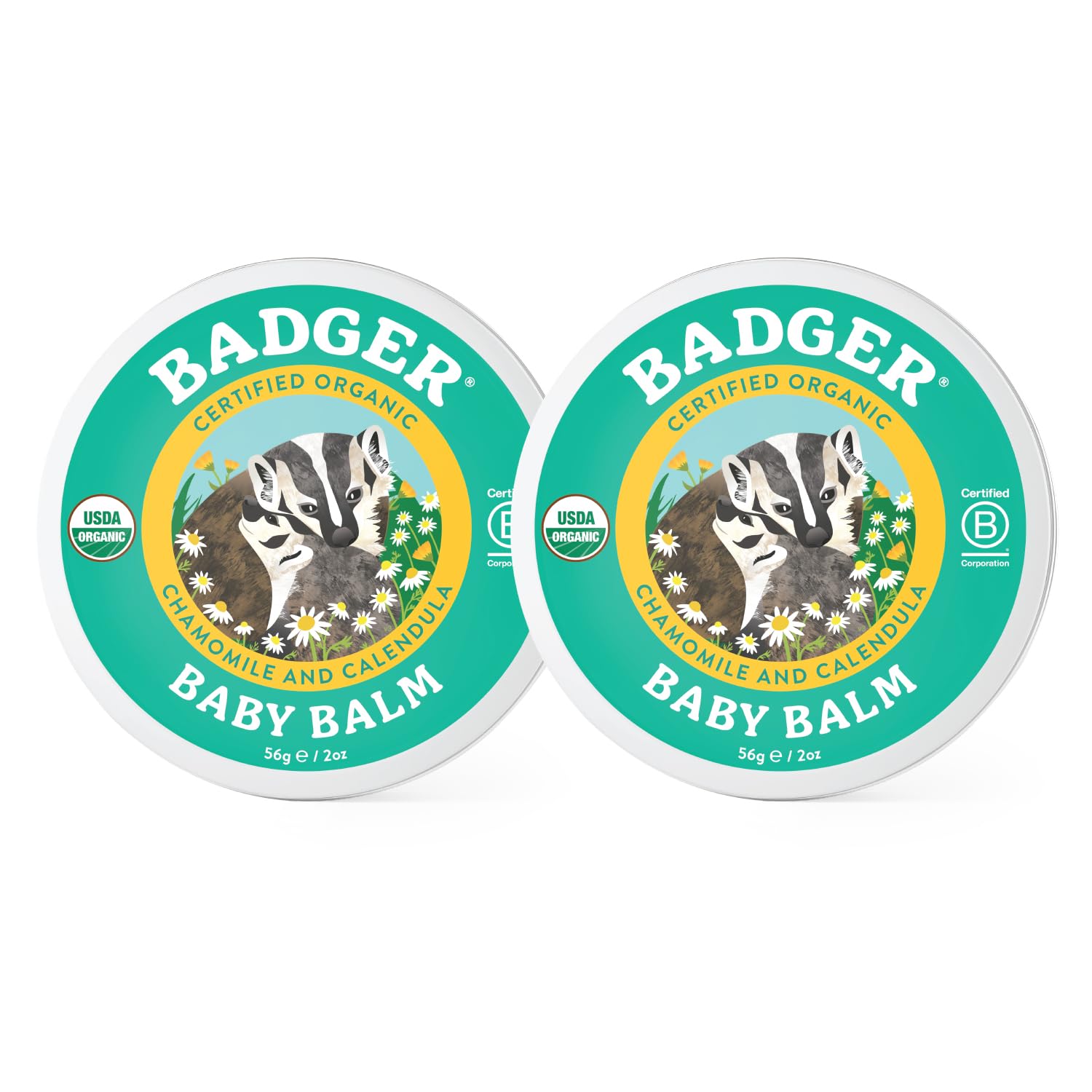 Badger - Baby Balm, Chamomile & Calendula, Certified Organic Baby Balm, Cradle Cap Balm for Babies, Baby Rash Balm, Baby Skin Care, 2 oz (2 Pack)