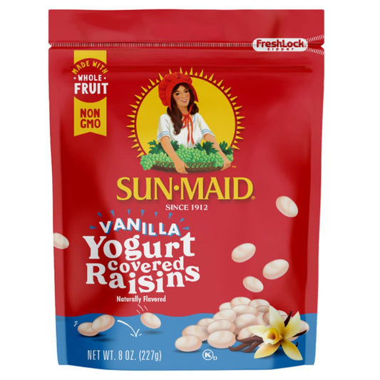 Sun-Maid Vanilla Yogurt Coated Raisins - (12 Pack) 8 Oz Resealable Bag - Yogurt Covered Dried Fruit Snack For Lunches And Snacks