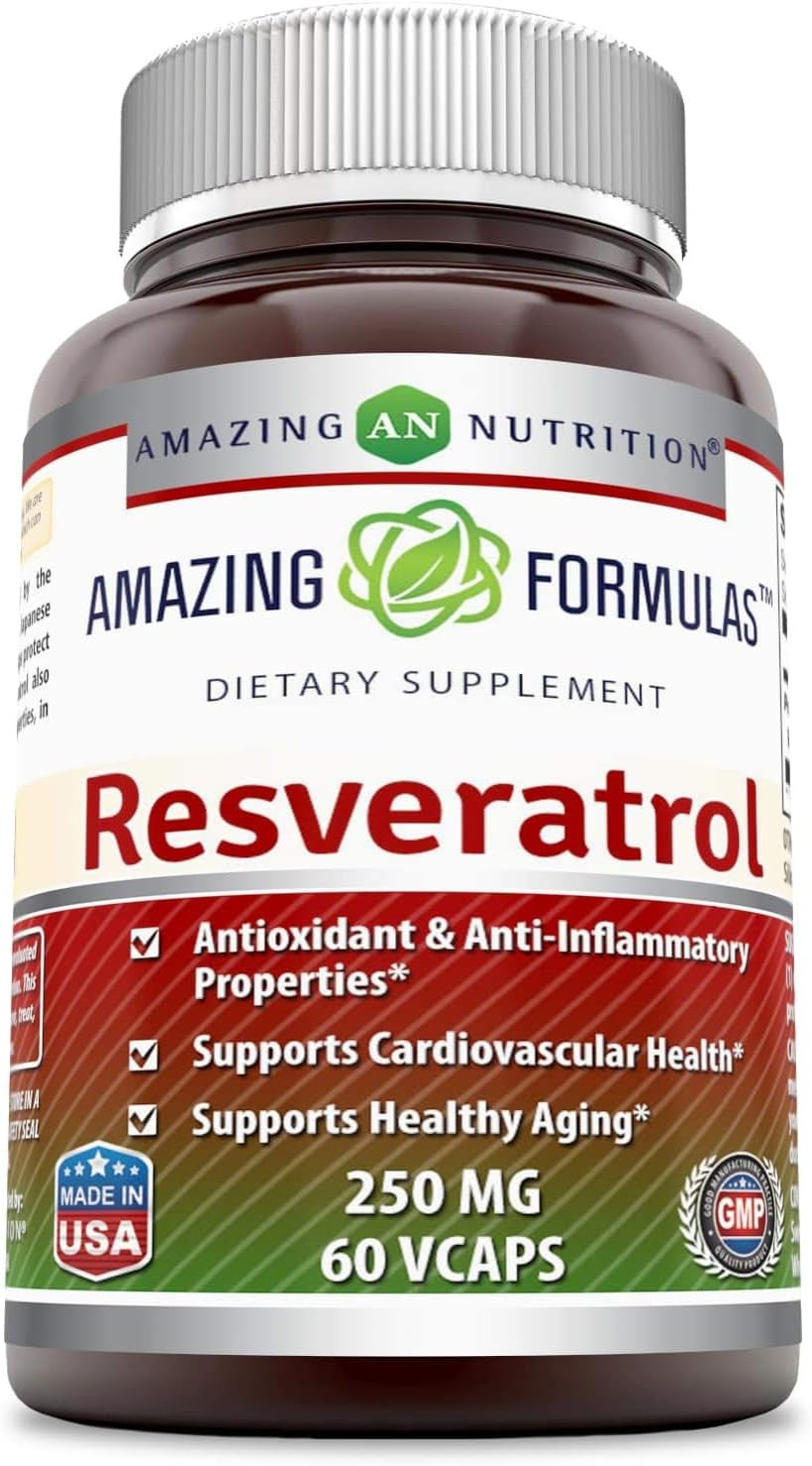 Amazing Formulas Resveratrol 250Mg 60 Veggie Capsules Supplement | Non-Gmo | Gluten Free | Made In Usa | Ideal For Vegetarians