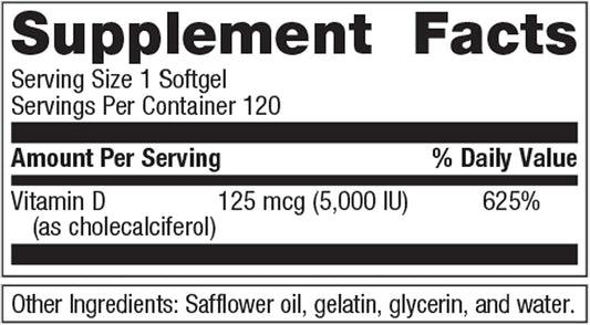 Metagenics Vitamin D3 5000 - For Immune Support, Bone Health & Heart Health* - High Potency Vitamin D - Non-Gmo - Gluten-Free - 120 Softgels