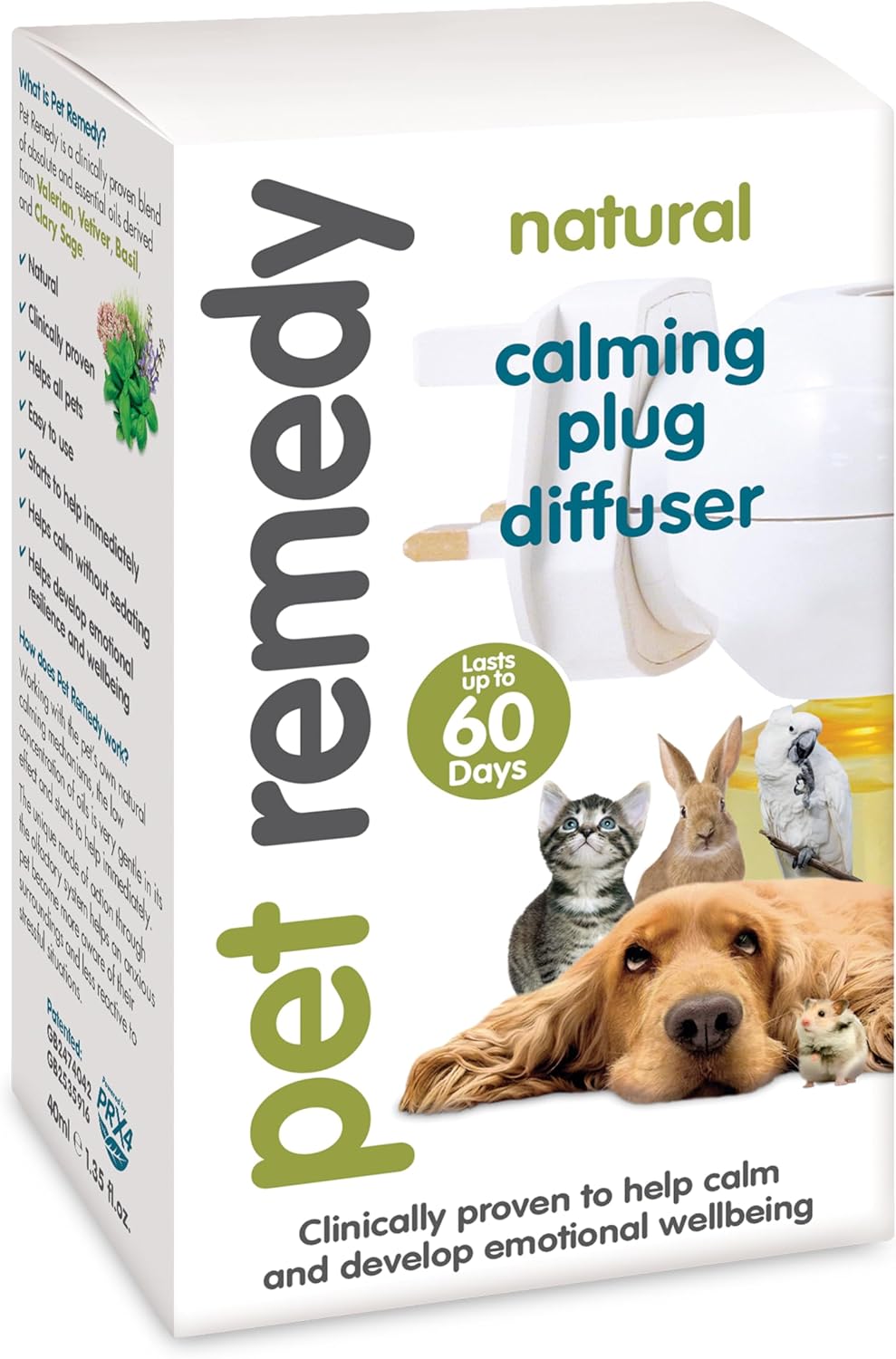 Pet Remedy Natural De-Stress And Calming Plug-In Diffuser With 40 Ml Refill Bottle (Lasts 2 Months)