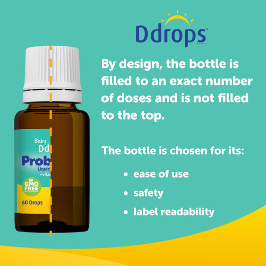 Ddrops Baby Probiotic With Vitamin D, 60 Drops - Colic Symptom Relief For Newborns And Infants - Easy-To-Use, Just One Drop Daily, No Sugar, Non-Gmo, Allergy-Friendy