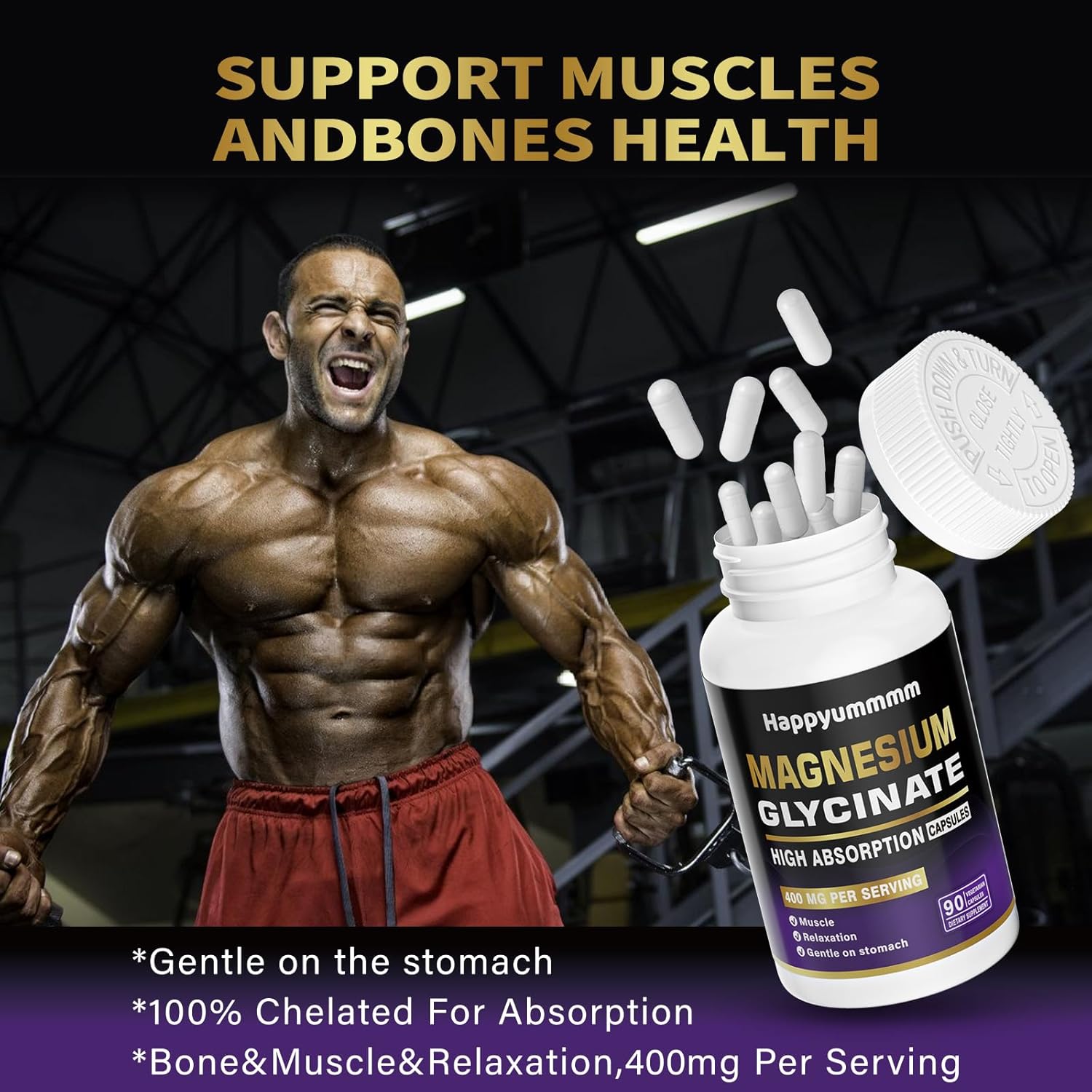 Magnesium Glycinate 400 Mg Per Serving 100% Chelated For High Absorption, Gentle On Stomach, Non-Gmo, 180 Vegetarian Capsules : Health & Household