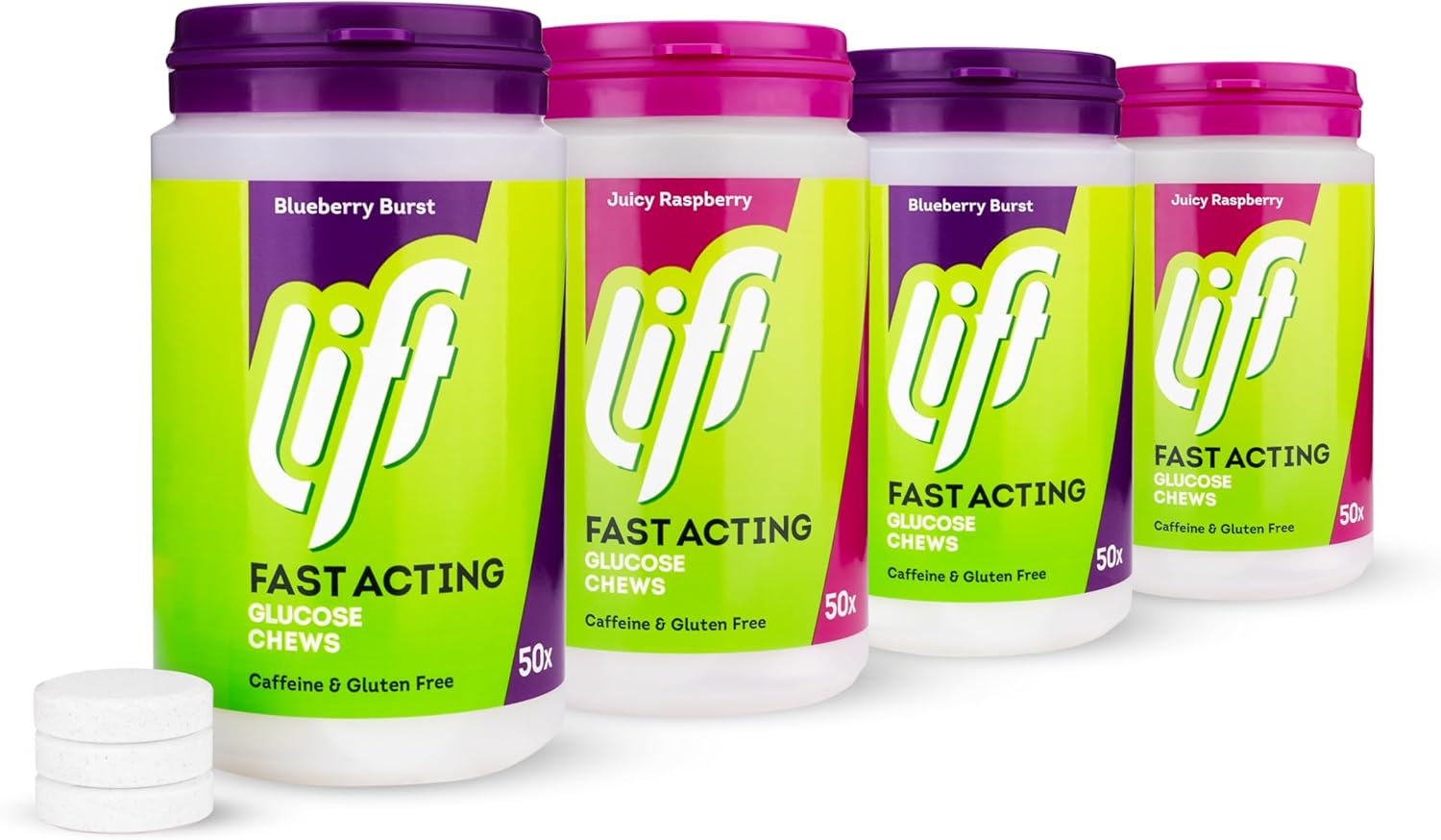 Lift Fast-Acting Glucose Chewable Energy Tablets, Mixed Raspberry and Blueberry, 4 Pack of 50-Tablet Tubs : Amazon.co.uk: Health & Personal Care