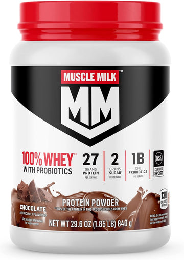 Muscle Milk 100% Whey With Probiotics Protein Powder, Chocolate, 1.85