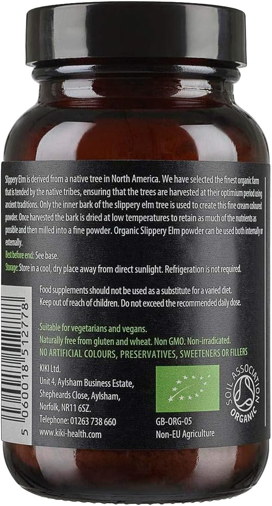 Kiki Health Organic Slippery Elm Powder 45G - Suitable For Vegans & Vegetarians - No Sweeteners, Colours Or Artificial Flavouring - Slippery Elm Supports The Digestive System