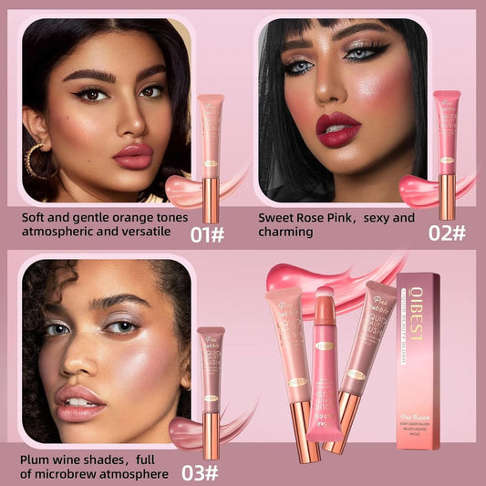 Liquid Blush Wand Face Liquid Blush With Cushion Applicator Lightweight Soft Waterproof Blendable Rouge Liquid Blush Stick For Eyeshadow Cheeks And Lips Multi-Use Makeup (3 Pcs)