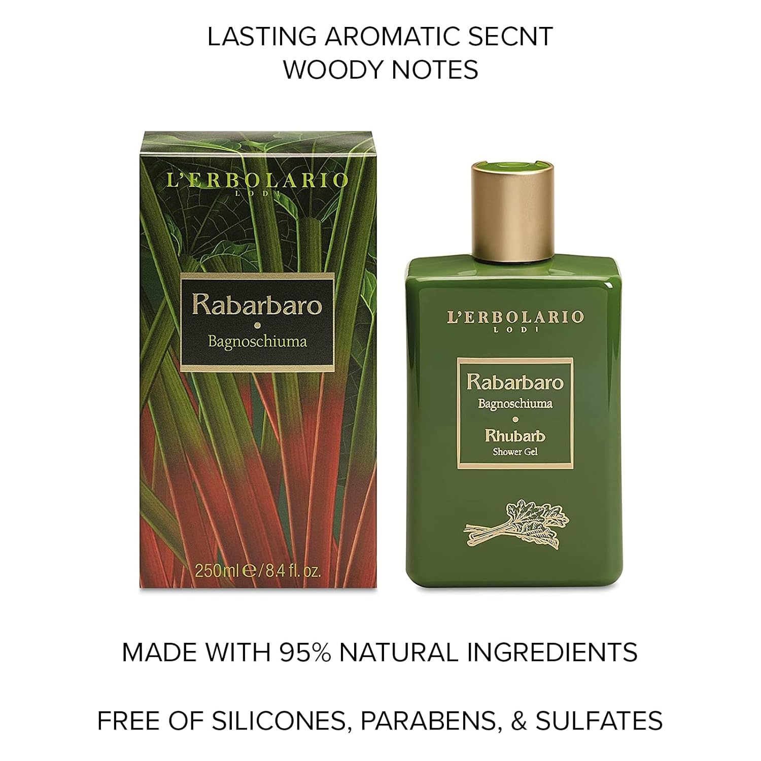 L'Erbolario Rhubarb Shower Gel - Invigorating Freshness - Gives Body An Energizing Boost - Tones And Softens Skin At The Same Time - Fresh And Bittersweet Scent - Paraben Free - Long Lasting - 8.4 Oz : Beauty & Personal Care