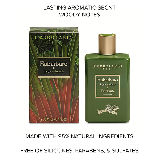 L'Erbolario Rhubarb Shower Gel - Invigorating Freshness - Gives Body An Energizing Boost - Tones And Softens Skin At The Same Time - Fresh And Bittersweet Scent - Paraben Free - Long Lasting - 8.4 Oz : Beauty & Personal Care