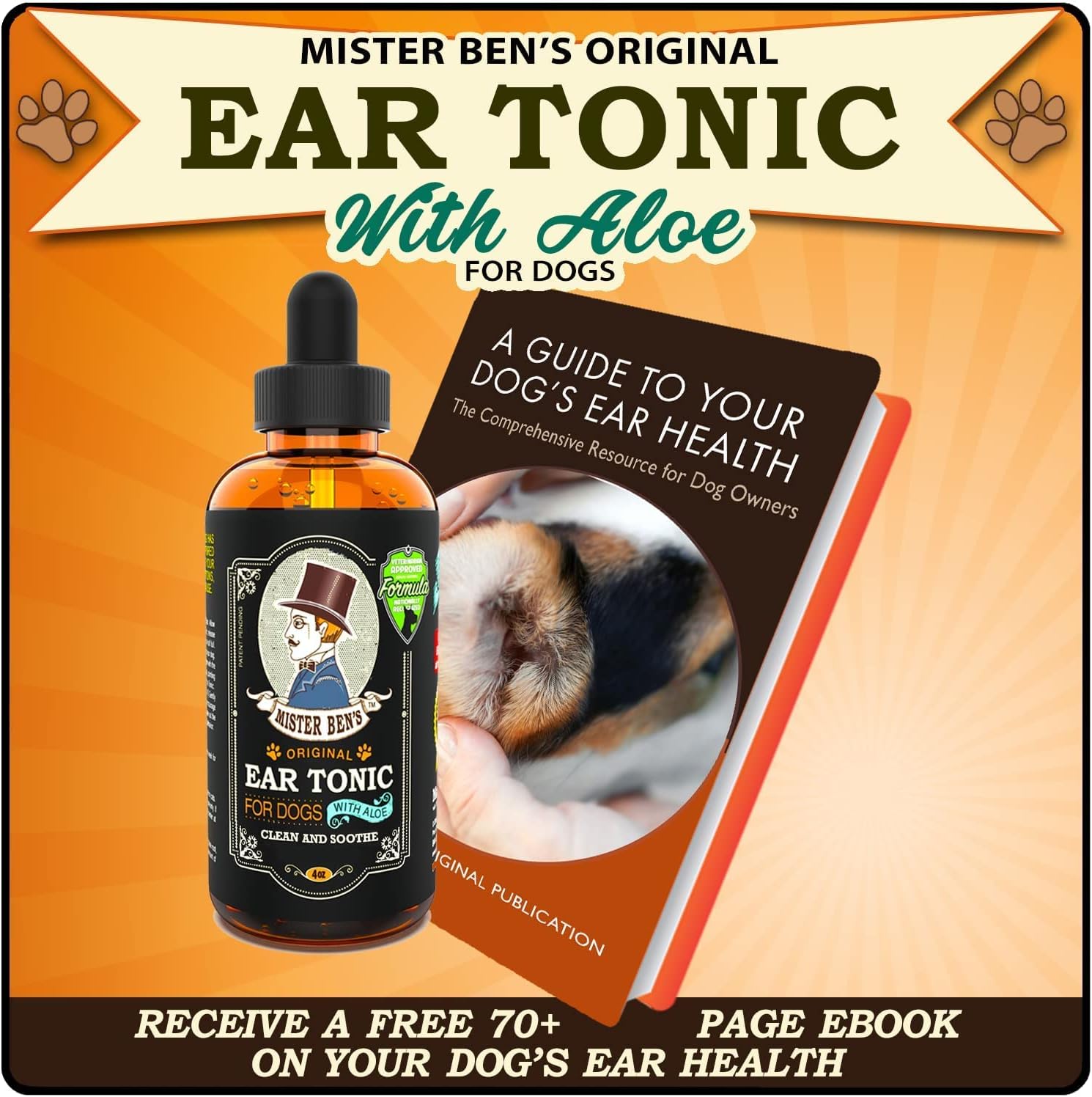 MISTER BEN'S Original Dog Ear Cleaner - Natural, Effective Dog Ear Infection Treatment & Cleanser (Tonic) : Pet Supplies