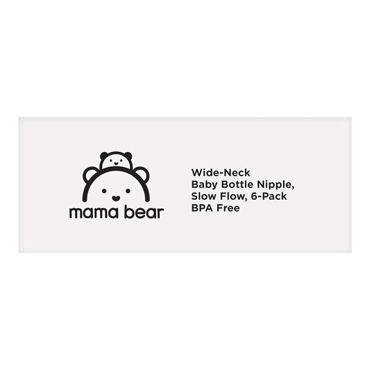 Mama Bear Wide-Neck Baby Bottle Nipple, BPA-Free, Slow Flow (Pack of 6)