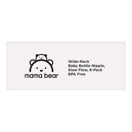 Amazon Brand - Mama Bear Wide-Neck Baby Bottle Nipple, Bpa-Free, Slow Flow (Pack Of 6)