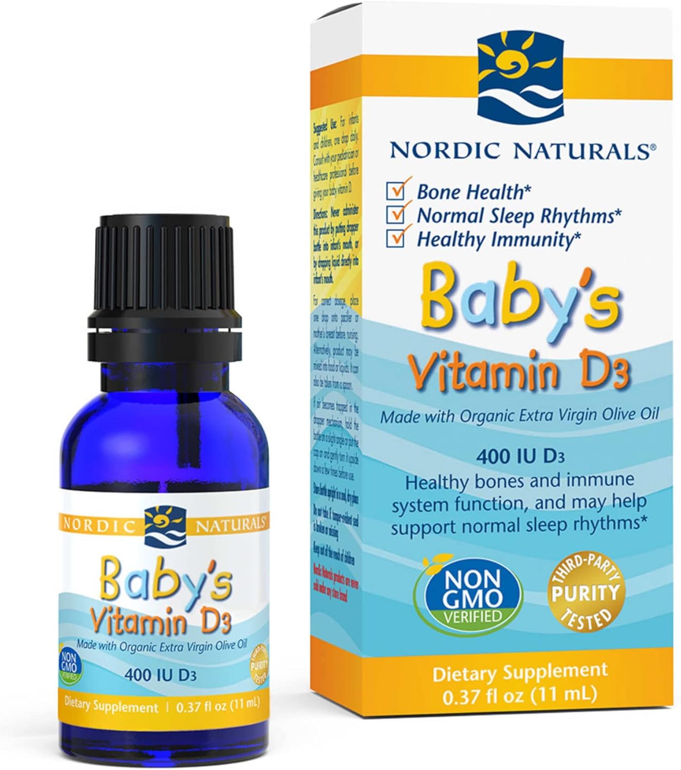 Nordic Naturals Baby'S Vitamin D3, Unflavored - 400 Iu Vitamin D3 - 0.37 Oz - Healthy Bones, Immune System Support, Normal Sleep Rhythms - Non-Gmo, Certified Vegetarian - 365 Servings, 0.37 Fl Oz (Pack Of 1)