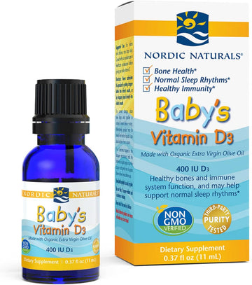 Nordic Naturals Baby'S Vitamin D3, Unflavored - 400 Iu Vitamin D3 - 0.37 Oz - Healthy Bones, Immune System Support, Normal Sleep Rhythms - Non-Gmo, Certified Vegetarian - 365 Servings, 0.37 Fl Oz (Pack Of 1)