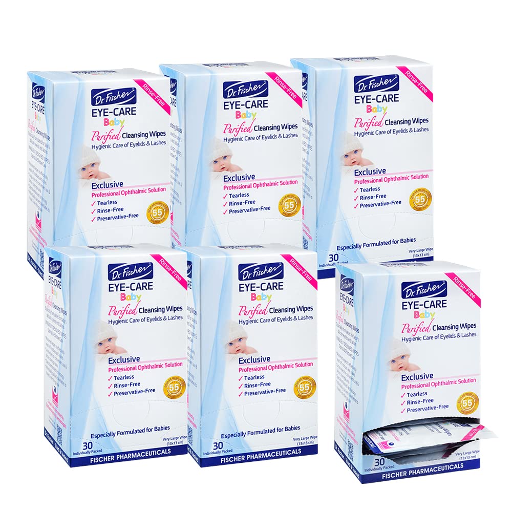 Purified, Non Irritating, Tear Free, Hypoallergenic & Sensitive Approved Baby Eyelid Wipes By Dr. Fischer – Pre-Moistened, Rinse Free And Pediatrician Recommended (6)