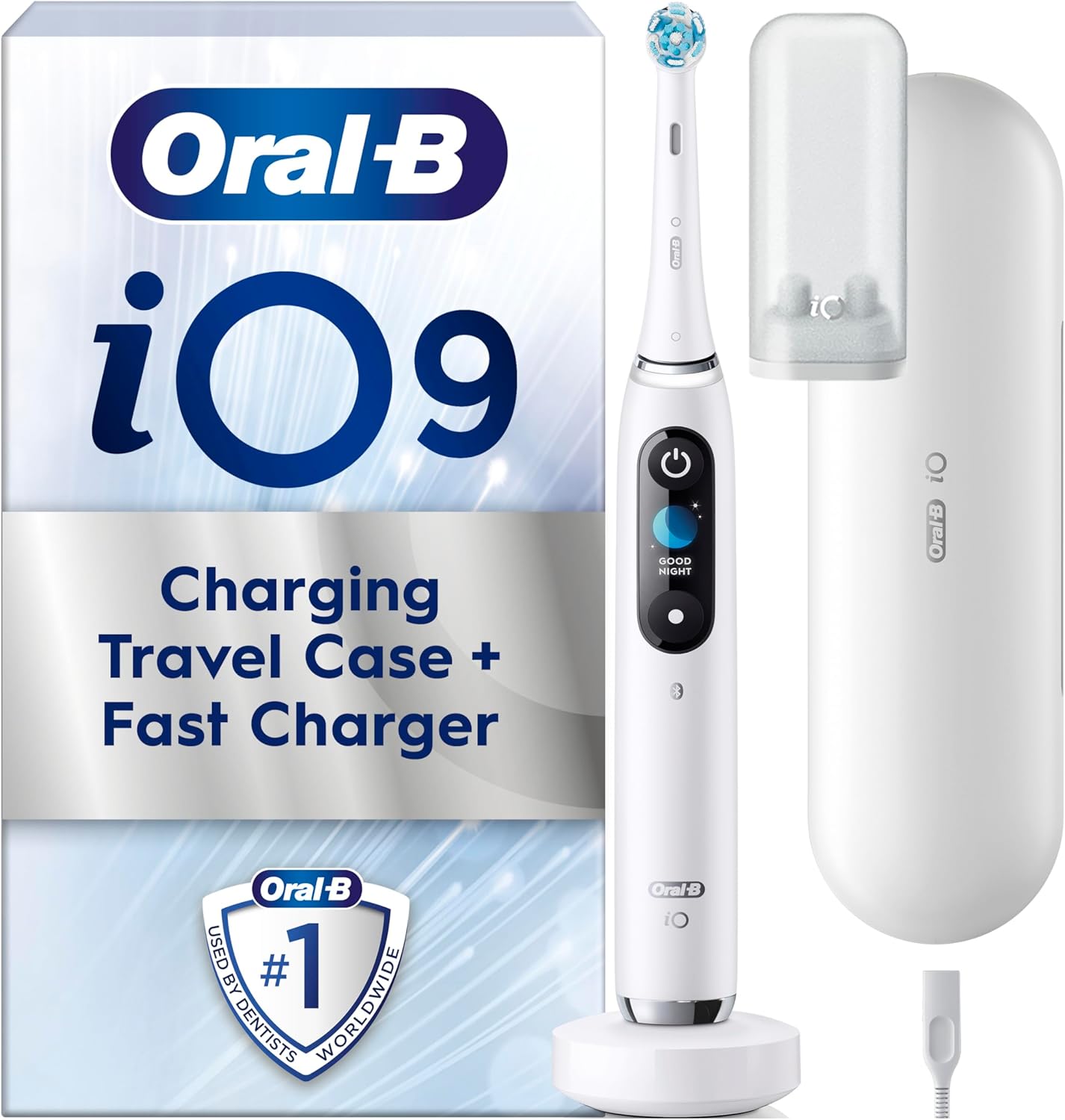 Oral-B Io9 Electric Toothbrushes For Adults, Oral B Electric Toothbrushes, App Connected Handle, 1 Toothbrush Head & Charging Travel Case, 7 Modes With Teeth Whitening, 2 Pin Uk Plug, White