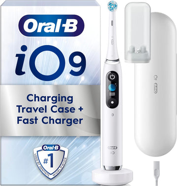 Oral-B Io9 Electric Toothbrushes For Adults, Oral B Electric Toothbrushes, App Connected Handle, 1 Toothbrush Head & Charging Travel Case, 7 Modes With Teeth Whitening, 2 Pin Uk Plug, White