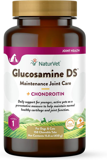 NaturVet Glucosamine DS Level 1 Maintenance Care Hip & Joint Support Pet Supplement for Dogs & Cats –Glucosamine, Chondroitin, Antioxidants –Supports Cartilage, Joint Function – 150 Ct