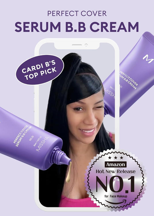 Missha M Perfect Cover Serum Bb Cream No.23 Natural Beige-Light/Medium With Cool/Neutral Undertone, Bb Cream By Cardi B Pick, Skin Tint, Tinted Moisturizer, Skin Care Foundation Makeup, 1.18 Fl Oz