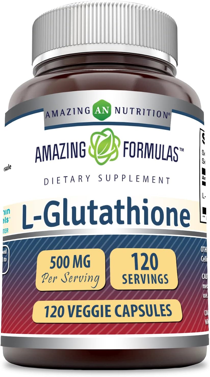 Amazing Formulas L-Glutathione 500 Mg 120 Veggie Capsules | Non-Gmo | Gluten Free | Made In Usa | Suitable For Vegetarians