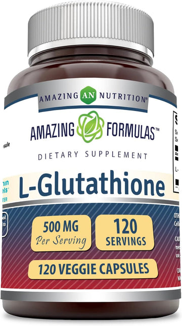 Amazing Formulas L-Glutathione 500 Mg 120 Veggie Capsules | Non-GMO | Gluten Free | Made in USA | Suitable for Vegetarians