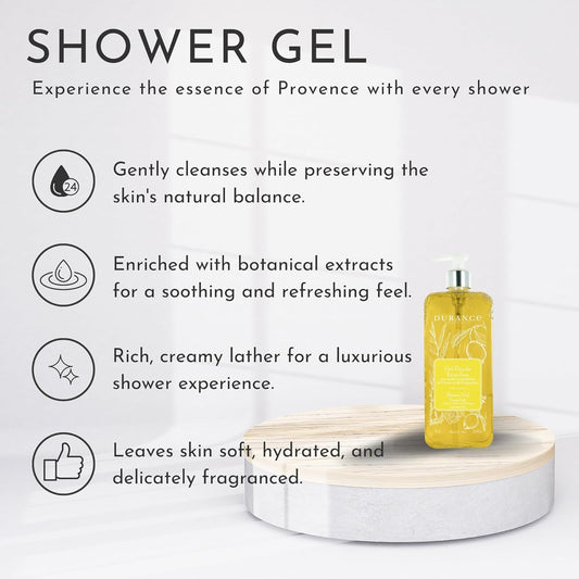 Durance Lemon & Ginger Marseille Shower Gel 750Ml - Body Wash With Almond & Olive Oils - Gently Cleanses, Hydrates & Softens Skin - Vegan Friendly