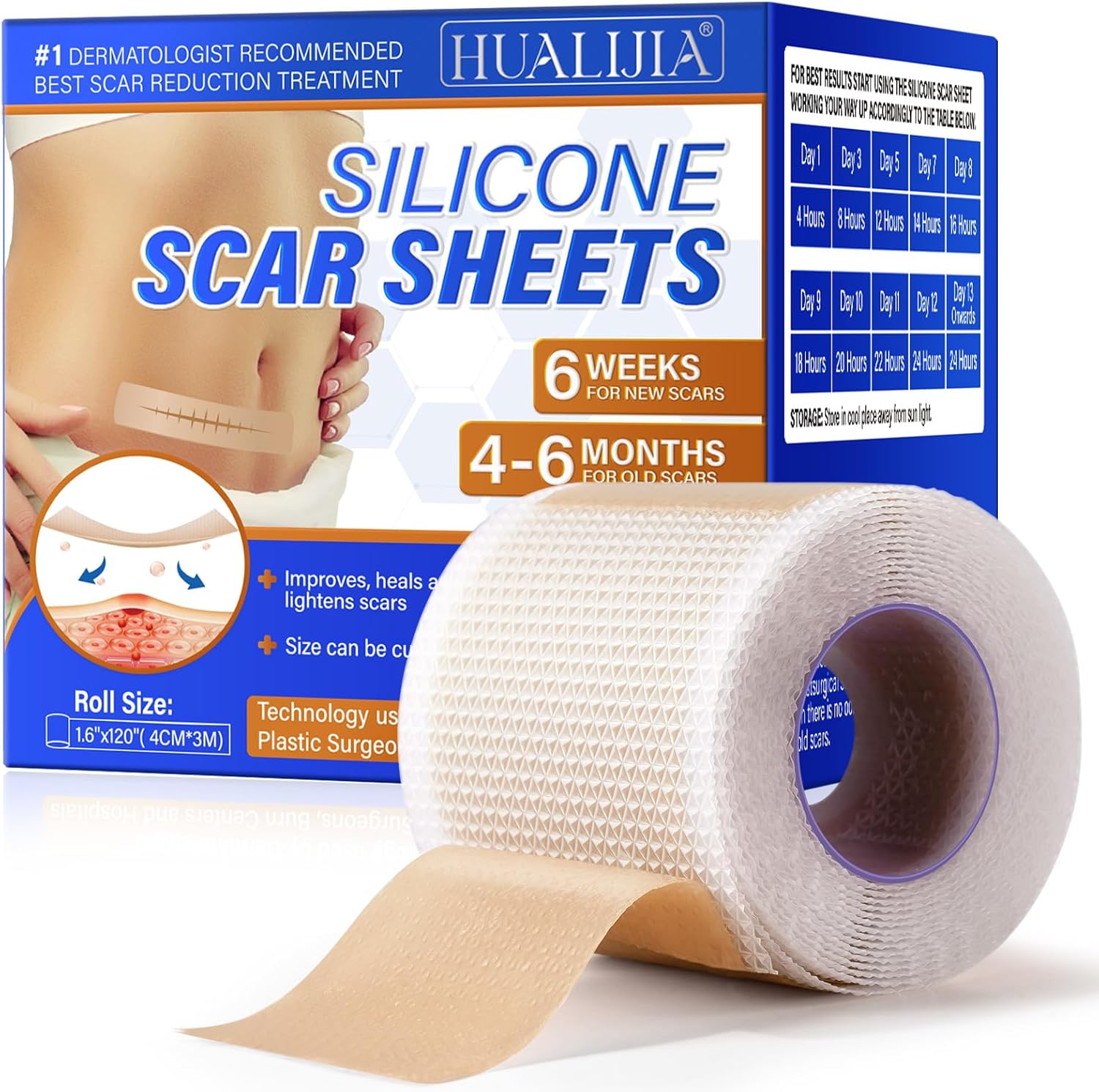 Silicone Scar Tape, Medical Grade Silicone Scar Sheets (1.6" X 120"-3M), Professional Scar Removal Treatment, Reusable Scar Tape For Healing Keloids, Surgeries Scars, C-Sections And Burns