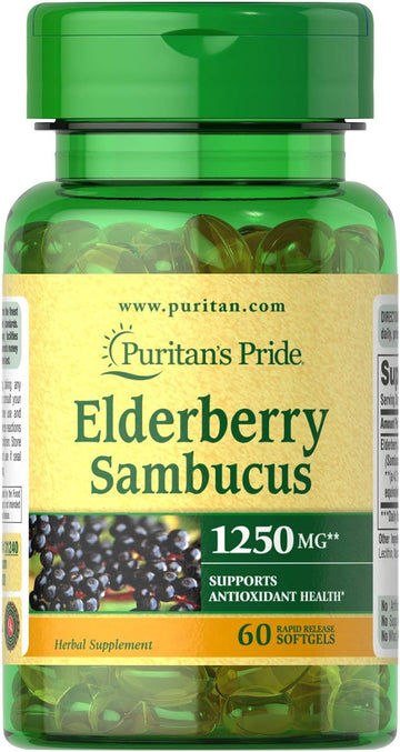 Puritan's Pride Elderberry Sambucus 1250mg, Supports antioxidant Health, 60ct : Health & Household