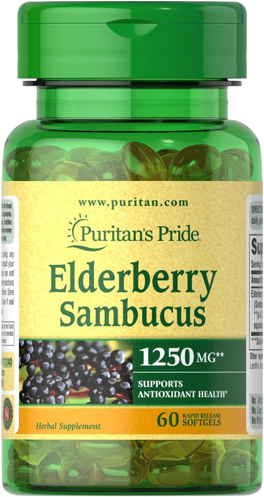 Puritan's Pride Elderberry Sambucus 1250mg, Supports antioxidant Health, 60ct : Health & Household